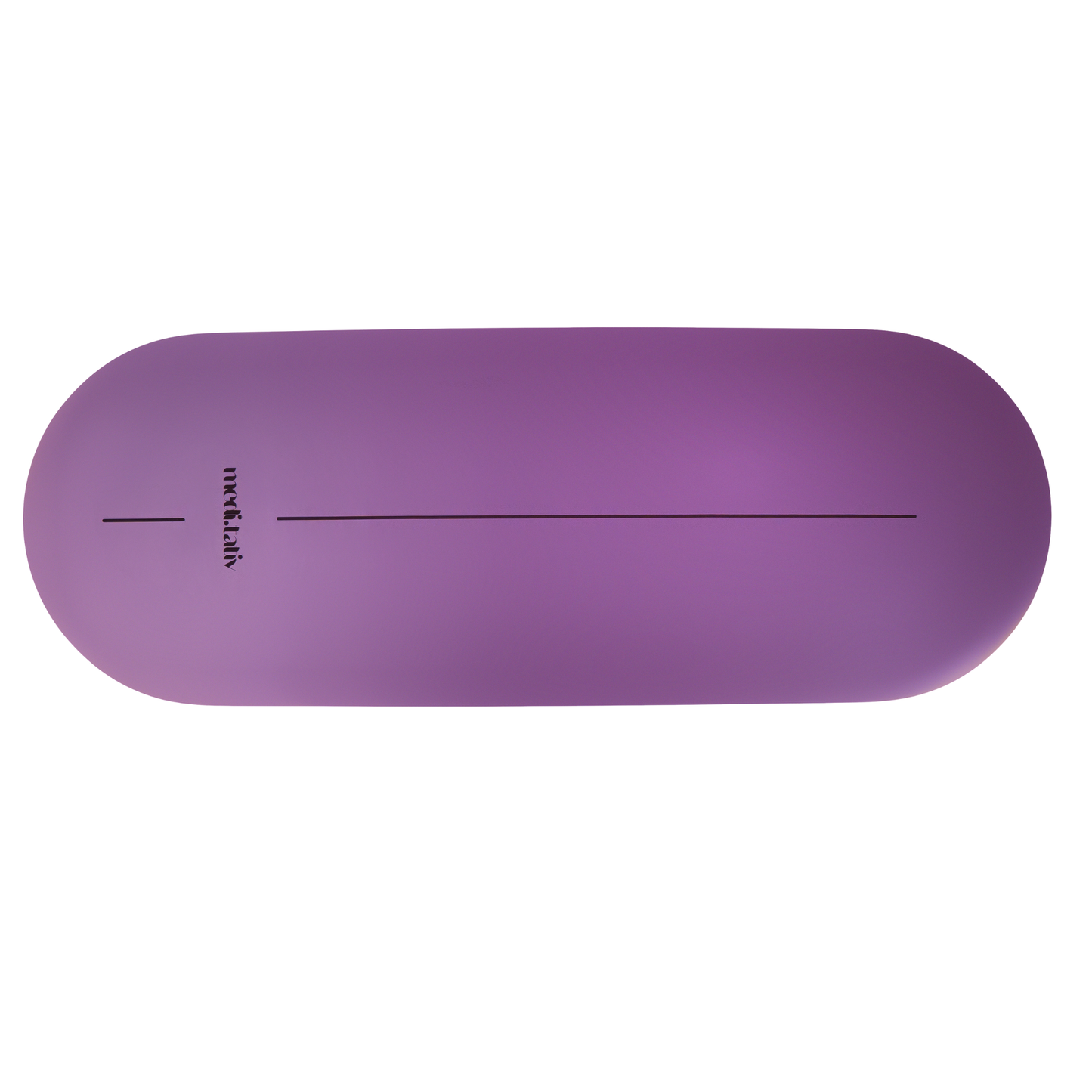 Freigestellte Yogamatte in sanftem Lavendelton – modernes Design mit Ausrichtungslinie.